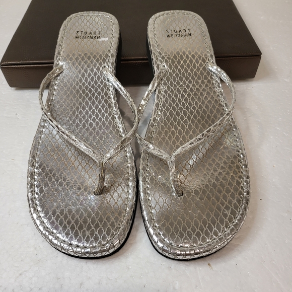 Stuart Weitzman Shoes - Stuart Weitzman🥳🥳HOST PICK🥳🥳 snakeskin embossed metallic flip flops